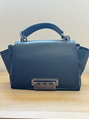 Zac Posen Black Top-Handle Satchel with Metal Push Lock with crossbody carry